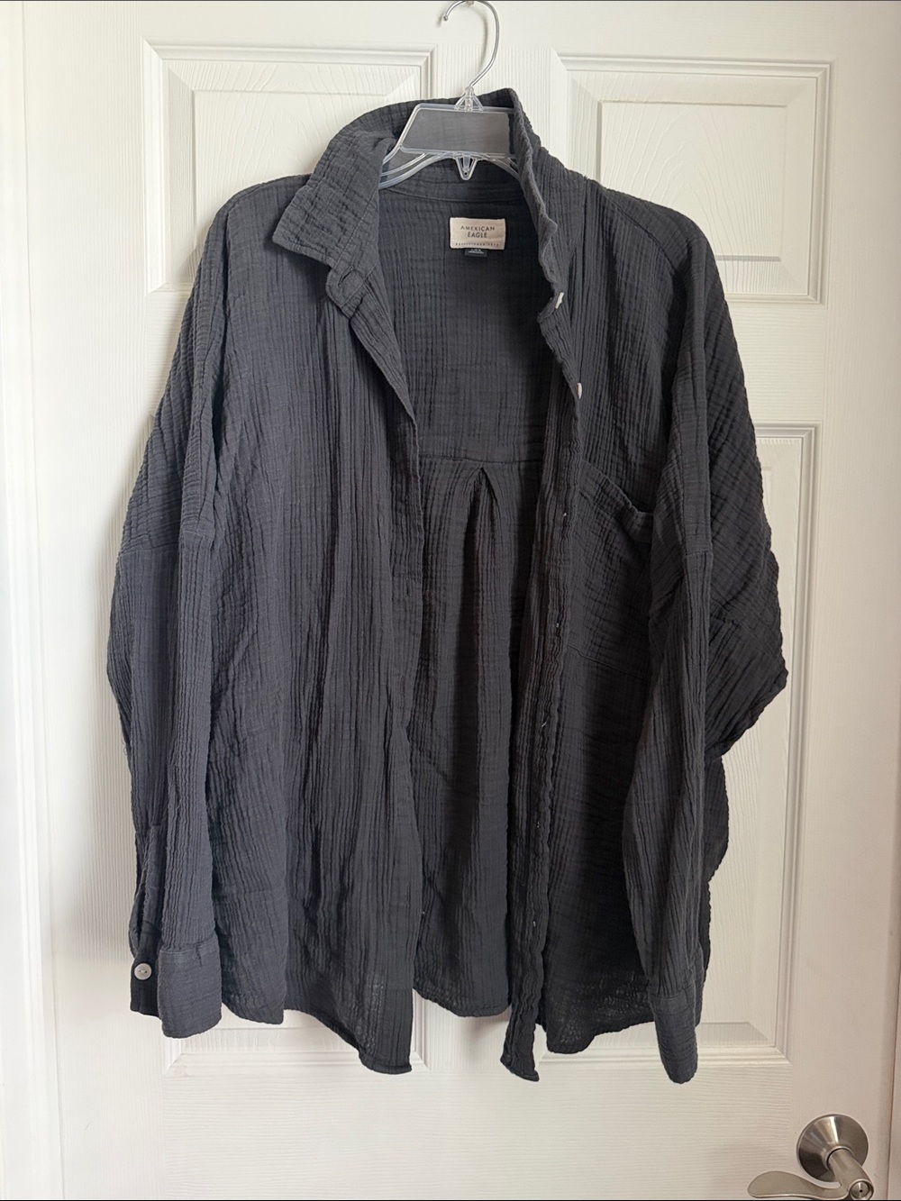 American Eagle Outfitters Men's Charcoal Crinkled Shacket